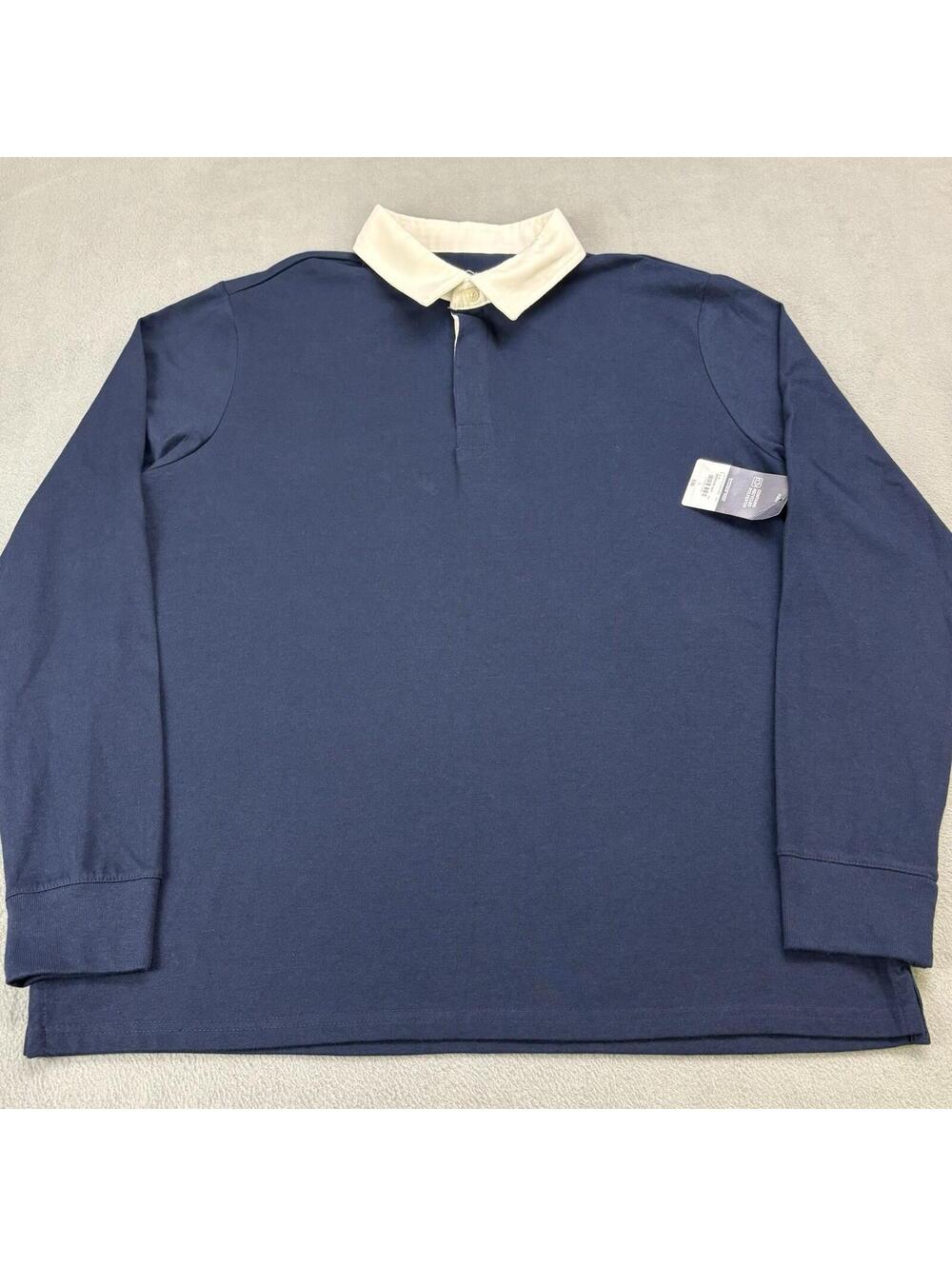 St John’s Bay Striped Rugby Polo Shirt Large Navy Blue New With Tags *Flaws*
